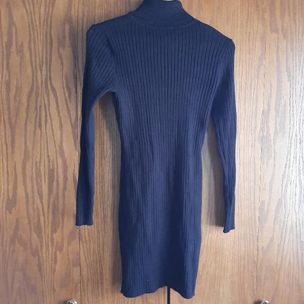 NEW ! Women Turtle Neck Knitted Sweater Dress Long Sleeve Black Size L
